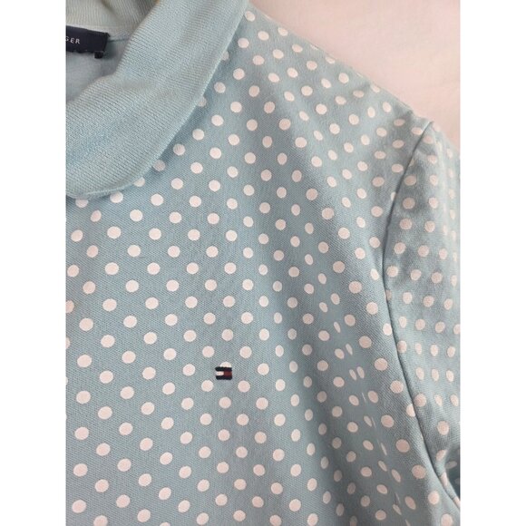 Tommy Hilfiger Womens Polo Golf Shirt Size XXL Light Blue Polka Dot Short Sleeve - Picture 6 of 10